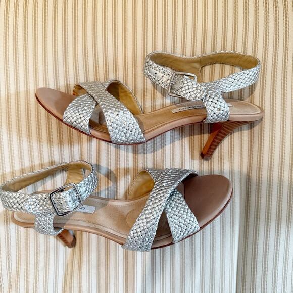 Diane Von Furstenberg Silver Braided Sandal Heel - Picture 1 of 7